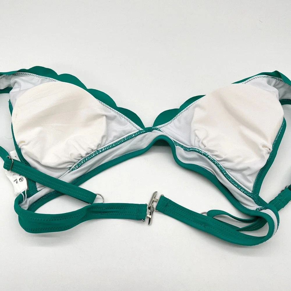 Peddney Womens Bikini Top Size Large Teal Green Scalloped Triangle Padded Beachy